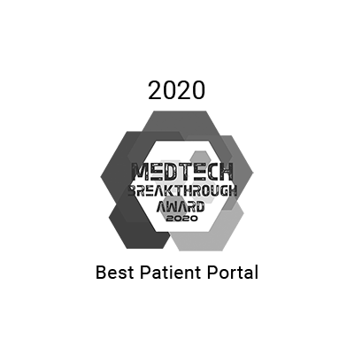 Hexagonal grayscale badge with "MedTech Breakthrough Award 2020" text.