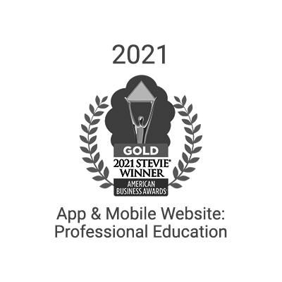 Gold 2021 Stevie Winner badge for medbridge in healthcare education app and training.