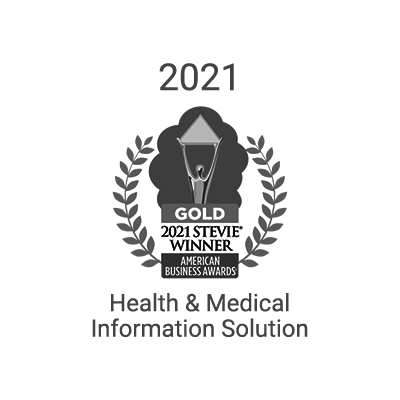 Gold 2021 Stevie Award badge for medbridge's health and medical information solution.