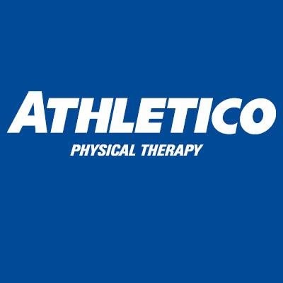 ATHLETICO PHYSICAL THERAPY logo in white on a blue background, representing innovative hybrid care with medbridge.