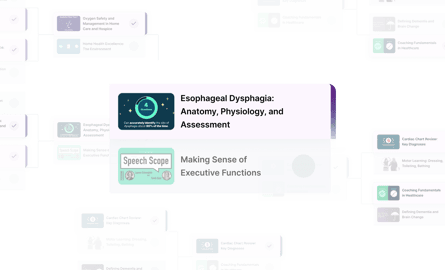Highlighted medbridge course “Esophageal Dysphagia: Anatomy, Physiology, and Assessment” with other courses faded in the background.