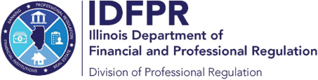 Logo of the Illinois Department of Financial and Professional Regulation with IDFPR acronym and symbols for banking, real estate, and regulation.