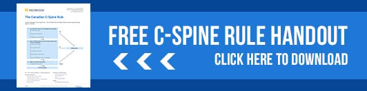 Banner offering a free C-Spine Rule handout with a Medbridge download link and directional arrows.