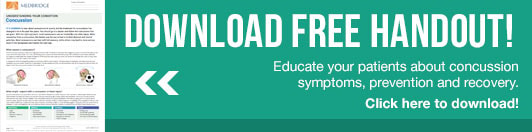 Promo banner for a free Medbridge concussion guide on symptoms, prevention, and recovery.