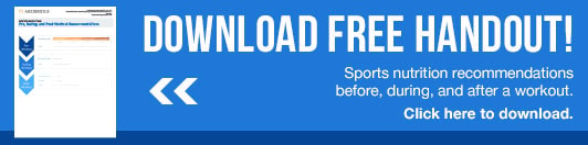 Blue banner for Medbridge sports nutrition handout download with download prompt.
