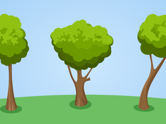 Three stylized green trees stand on a grassy curve against a blue Medbridge background.