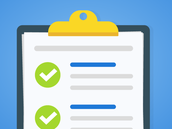 Illustration of a clipboard with checklists and icons like gear, puzzle, shield, and a check mark on blue background related to medbridge.