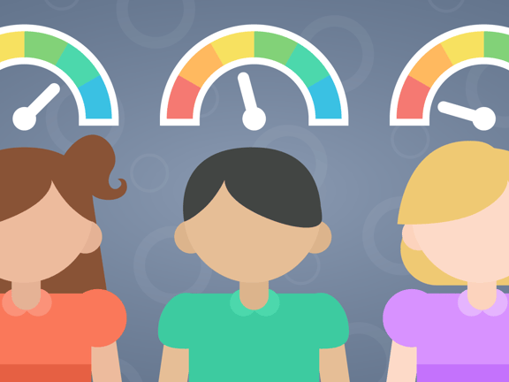 Illustration of three faceless children with gauges above their heads against a circular background, for use in medbridge.