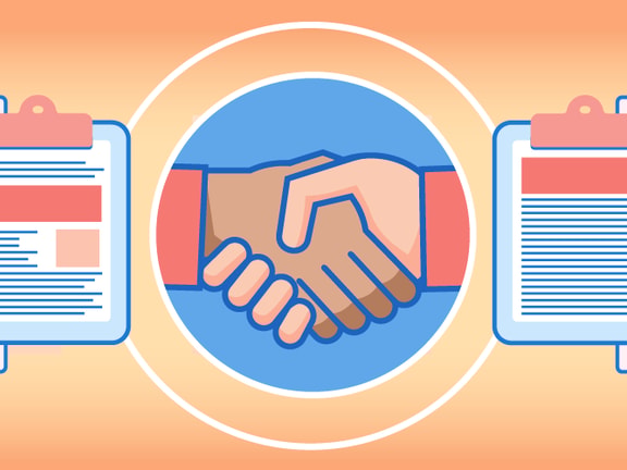 Medbridge collaboration symbolized by handshake and documents with charts.