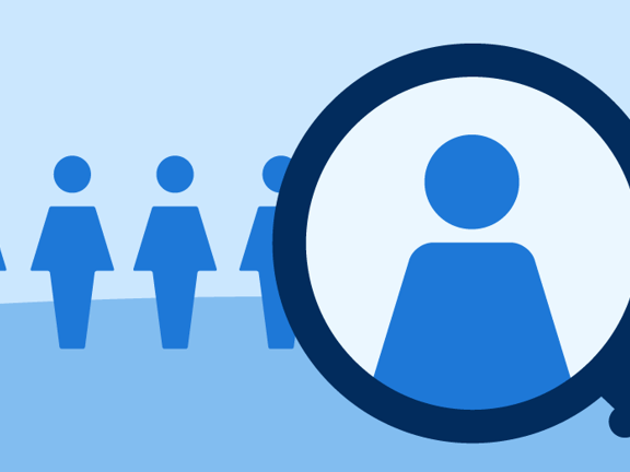 Focused selection symbolized by a magnifying glass highlighting one blue figure in a row, aligning with medbridge's emphasis on precise analysis.