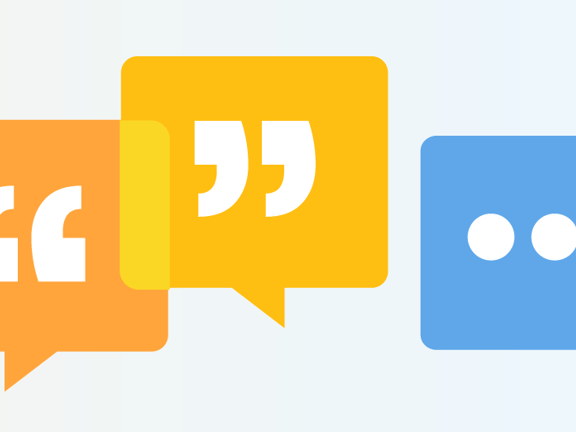 Orange, yellow, and blue speech bubbles on a gradient background.