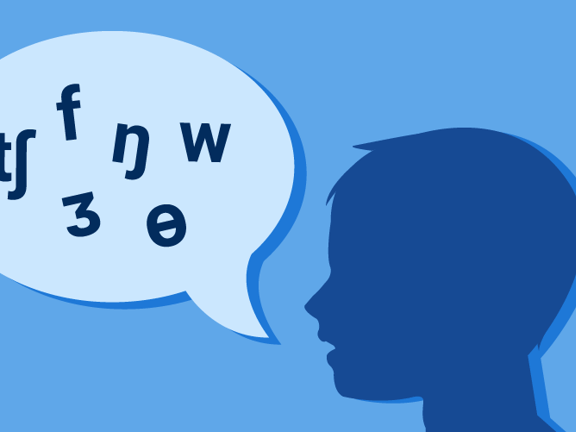 Silhouette with a speech bubble of phonetic symbols on blue for medbridge.