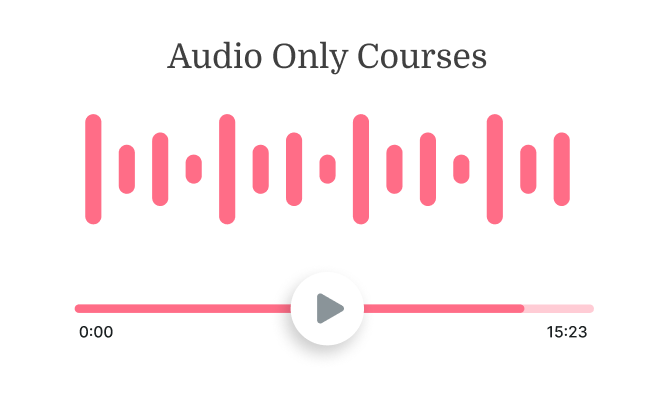 An audio player for medbridge's "Audio Only Courses" with a sound wave, play button, and time slider from 00:00 to 15:23.