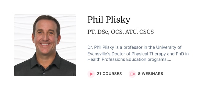 Headshot of a professor at the University of Evansville, detailing qualifications, 21 courses, and 8 webinars.
