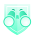 Green binoculars on a light green shield, symbolizing clarity and focus for medbridge hybrid care software.