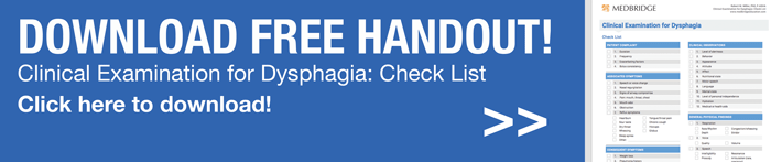 Banner offering a free dysphagia clinical examination checklist download from medbridge.