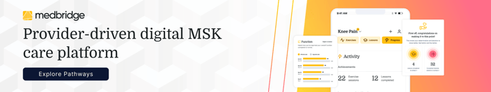 Banner showing medbridge's digital MSK care app with graphs for better patient care.