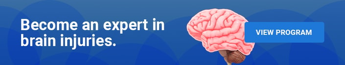 Banner promoting Medbridge brain injury training program with a brain illustration and 'View Program' button.