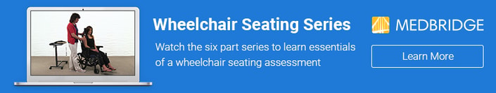 Laptop displaying a Medbridge course on wheelchair seating assessment.