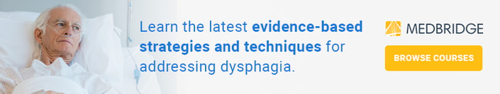 An older patient in a hospital bed with a nasal cannula highlights Medbridge's evidence-based dysphagia strategies.