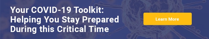 Banner with text "Your COVID-19 Toolkit: Equipping You with Healthcare Education for Critical Times" on a virus background, featuring a "Learn More" button.