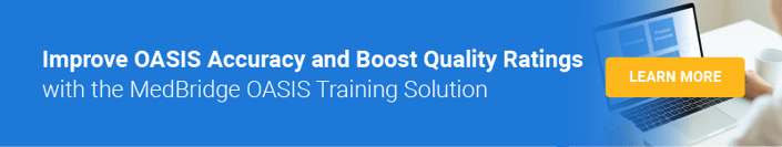 Explore the medBridge OASIS Training Solution with a laptop image and 'Learn More' button.