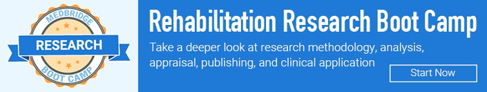 Banner for Rehabilitation Research Boot Camp: "Explore digital healthcare research methods" with a start now button; medbridge.