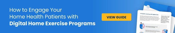 Banner with the text "How to Engage Your Home Health Patients with Digital Home Exercise Programs: A Hybrid Care Approach," a "View Guide" button, and a partial guide image promoting medbridge content.