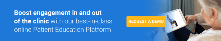 Banner for the medbridge Patient Education Platform with a person using a tablet and a "Request a Demo" button.