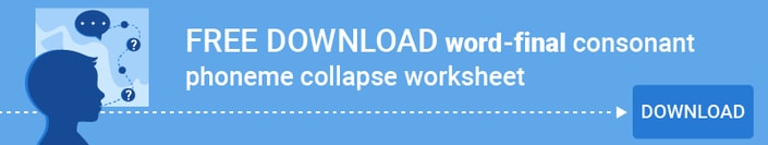 Download our worksheet on word-final consonant phoneme collapse, featuring a profile silhouette and speech bubbles, to complement Medbridge healthcare tools.