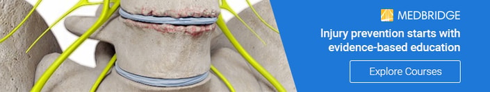 Illustration of a spinal cord with a bulging disc promoting injury prevention and hybrid care education by Medbridge.