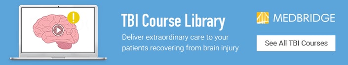 Explore the medbridge TBI Course Library for brain injury education on your laptop screen.
