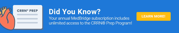 Discover medBridge's CRRN® Prep Program with a heart graphic and a 'Learn More!' button.