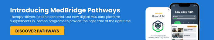 Medbridge Pathways banner showcasing our digital healthcare app for therapy exercises with a 'Discover Pathways' button.