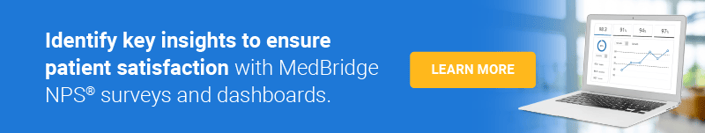 Banner for medbridge NPS® tools with a laptop showing a satisfaction graph.
