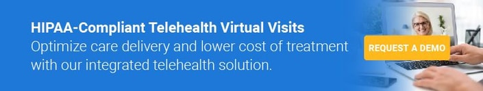 Banner promoting HIPAA-compliant telehealth with a "Request a Demo" button from medbridge.