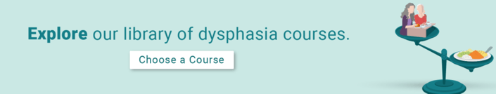 Discover medbridge's dysphasia courses, illustrated with people, books, and a balanced food tray.