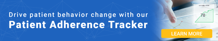 Banner with "Drive patient behavior change with our Patient Adherence Tracker," featuring a rising graph and a "Learn More" button; medbridge logo included.