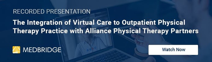 Banner for a recorded Medbridge presentation on hybrid care in outpatient physical therapy.