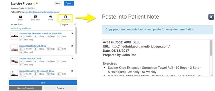 Screenshot of a Medbridge healthcare training program with code, instructions, and a patient note section.