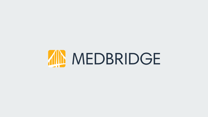 The logo shows a yellow square with a white abstract bridge and "MEDbRIDGE" in capital letters.