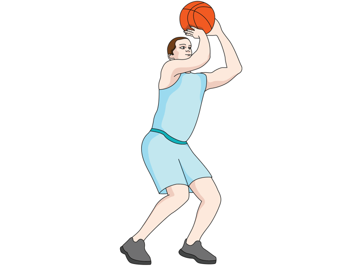Illustration of a focused person in a light blue basketball uniform, representing precision in digital healthcare for medbridge.