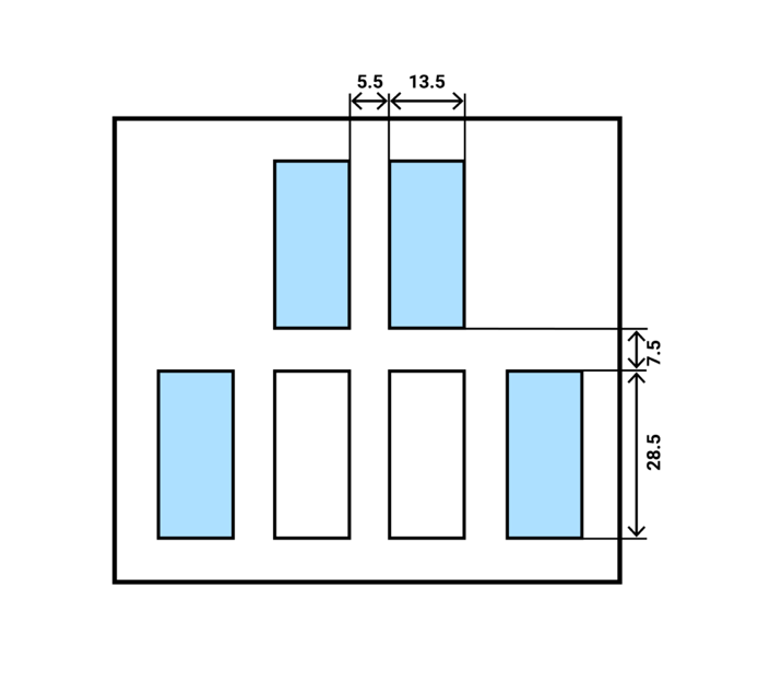 A geometric pattern of five blue rectangles on black, forming an inverted T, reminiscent of digital healthcare interface structures for Medbridge.