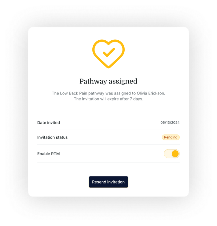 Medbridge notification screen showing a pending pathway invitation with a resend button.
