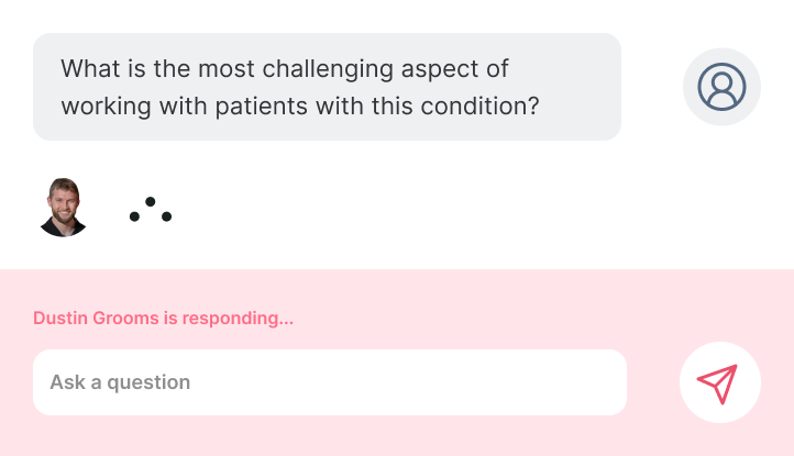 A text exchange from medbridge about patient-related work challenges with a blank response section.