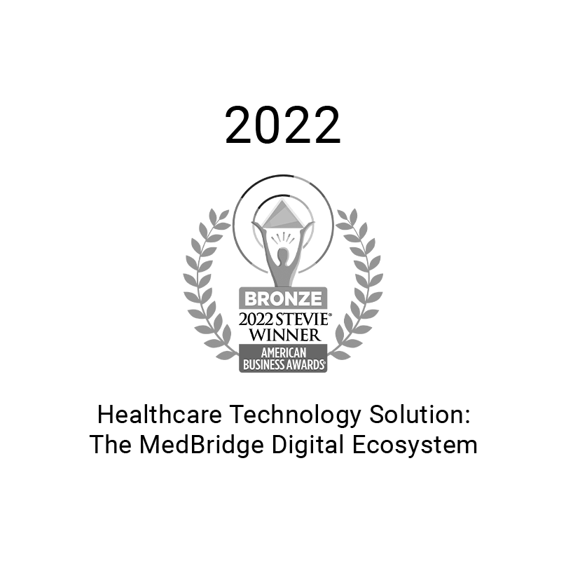 A bronze award emblem recognizes medbridge for excellence in healthcare training and patient care software.