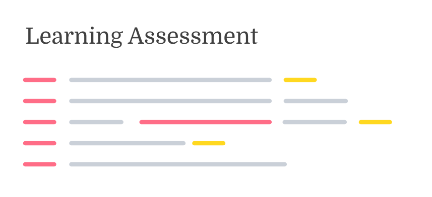 Text 'Learning Assessment' with pink, gray, and yellow lines below, symbolizing healthcare education on medbridge.