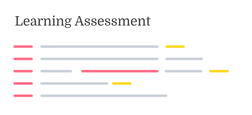 Learning Assessment" with staggered pink, gray, and yellow lines.